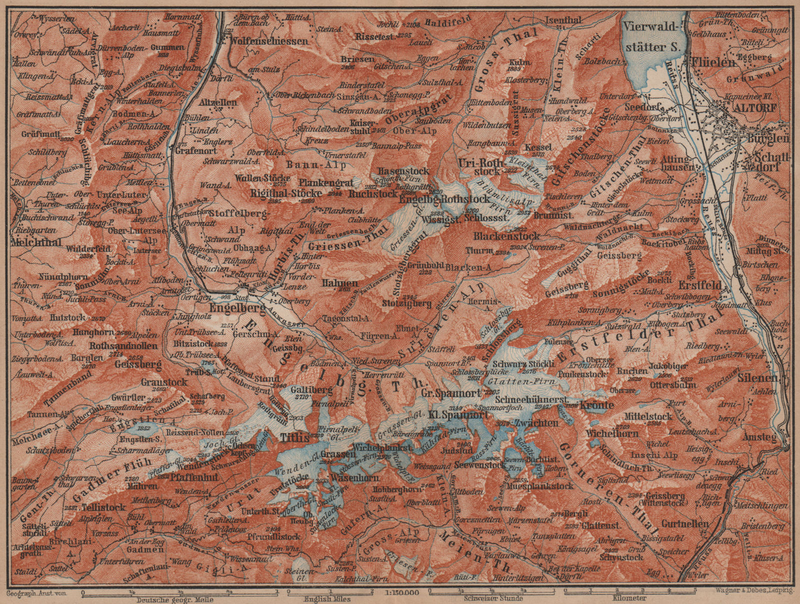 ENGELBERG ENVIRONS. Uri/Urner Alps Titlis Blackenstock Sarnen Altorf 1899 map